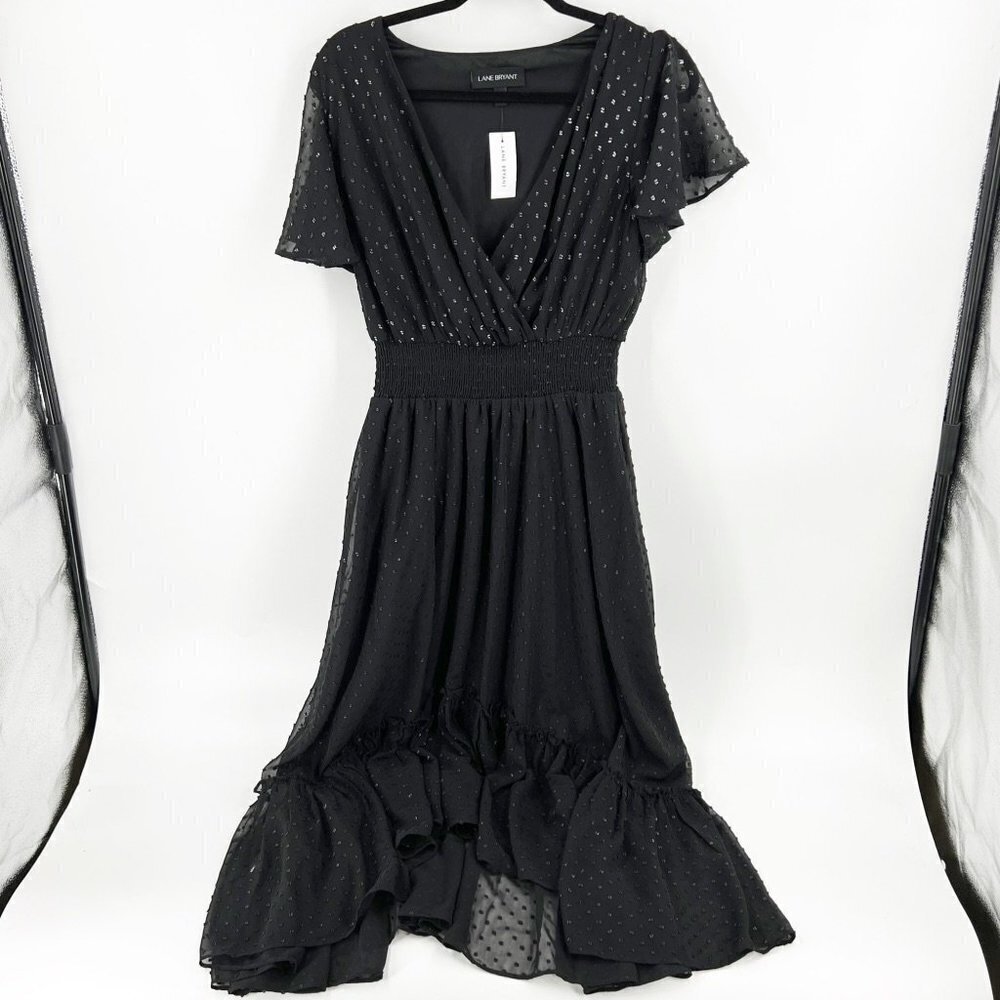 ✅ NWT Lane‎ Bryant Swiss Dot Black Midi Dress SIZE 14/16